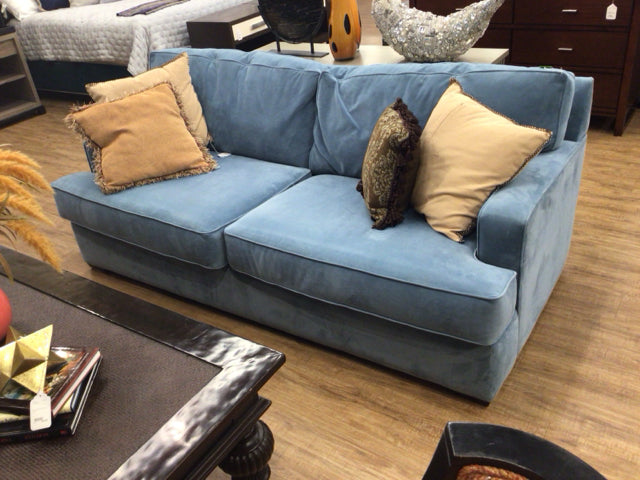 2 Seat Loose Back LT Blue Block Arm Sofa