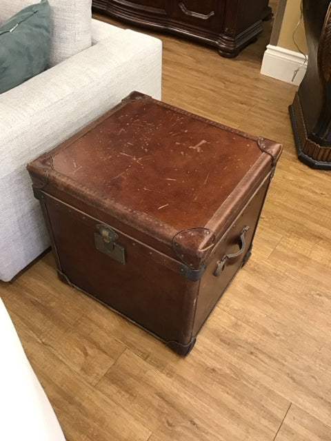 Leather Cube Trunk End Table AS-IS Top Scratched