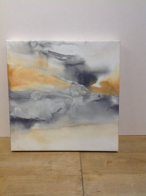 18"Sq Grey/Yellow Abstract on Canvas