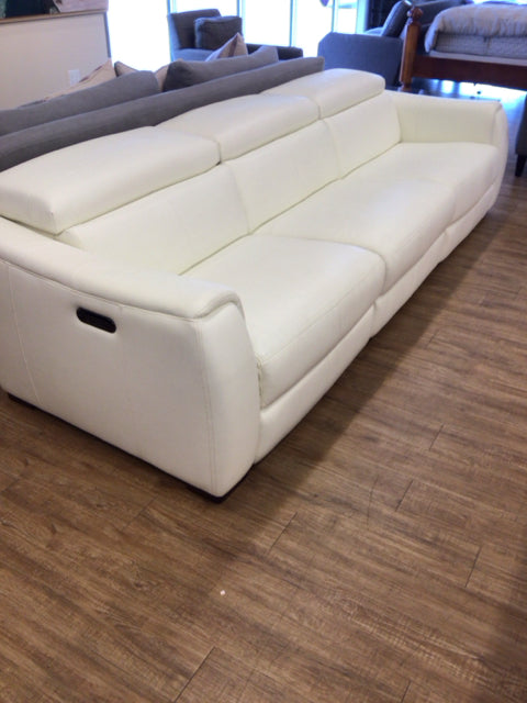 Havertys White Leather Three PC Reclining Sectional Sofa
