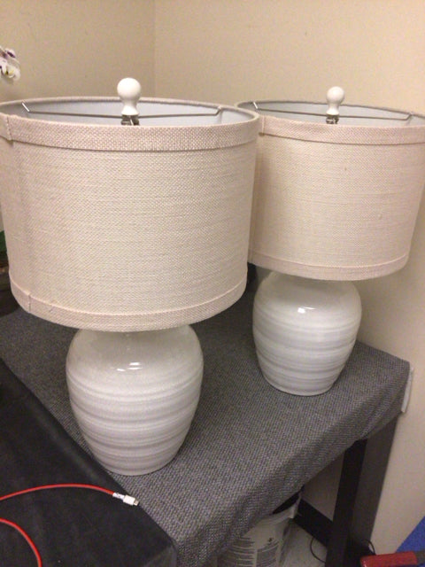 Pair Of Ceramic Crackle Table Lamps W/Shades