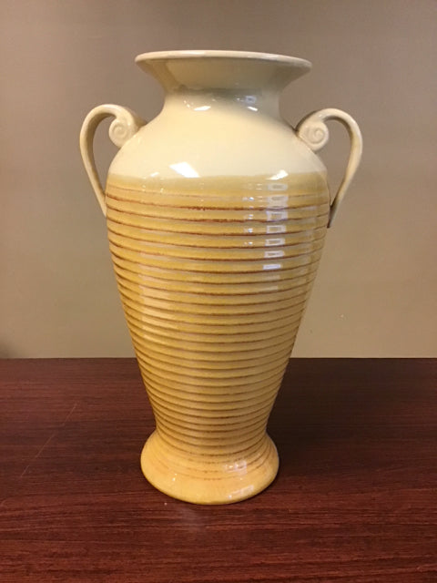 13.5" Cream & Beige Glazed Potterty Urn