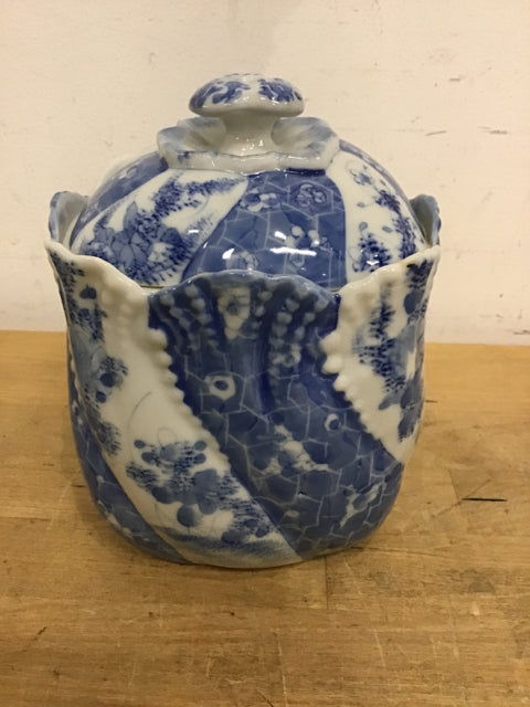 Blue & White Jar W/Lid
