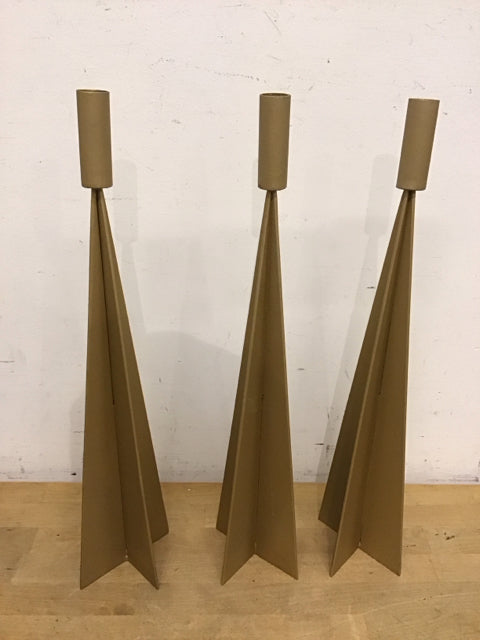 Set Of 3 20" Gold Metal Candle Holders