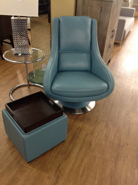 Jason Furniture Blue Swivel ArmChair W/Storage Ottoman