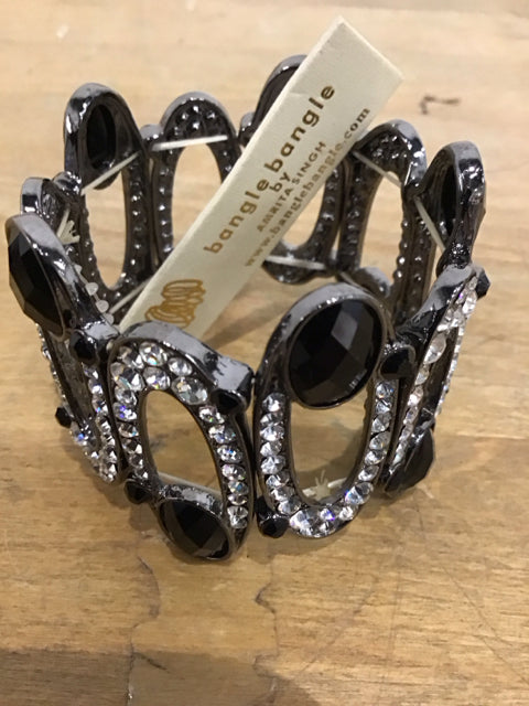 Amrita Singh Black Stone Crystal Stretch Bracelet