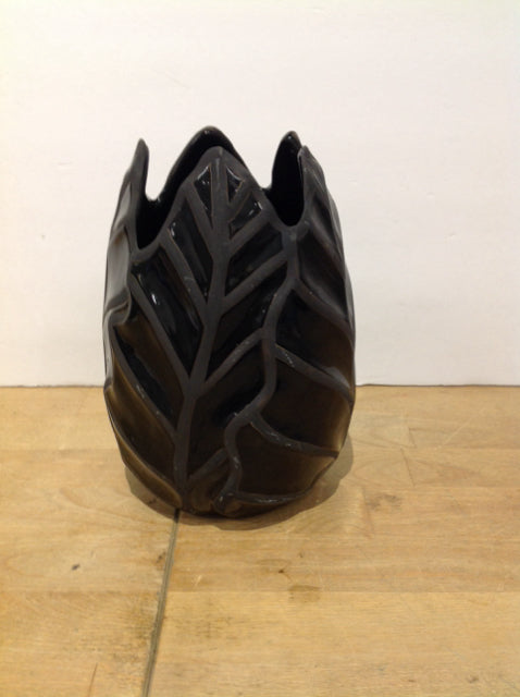 8" Black Ceramic Vase w/Black Glaze