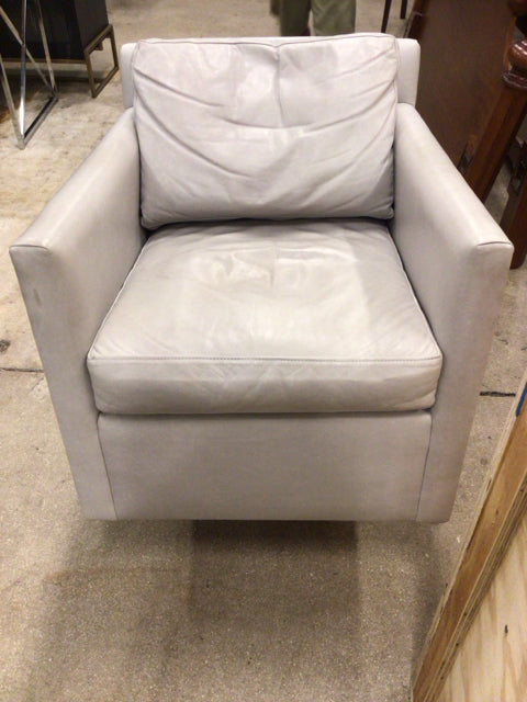 RH Oliver Grey Leather Track Arm Swivel Chair