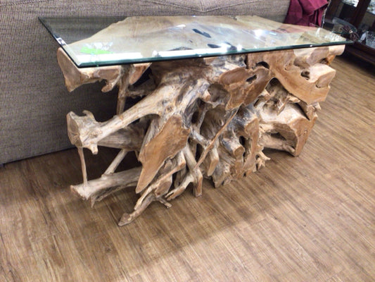17 3/4" X 59" Root Beveled Glass Top Console Table