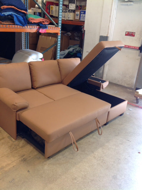 Vinyl Convertible Sofa w/Storage Compartment