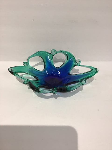 10" Blue/Green Art Glass Bowl