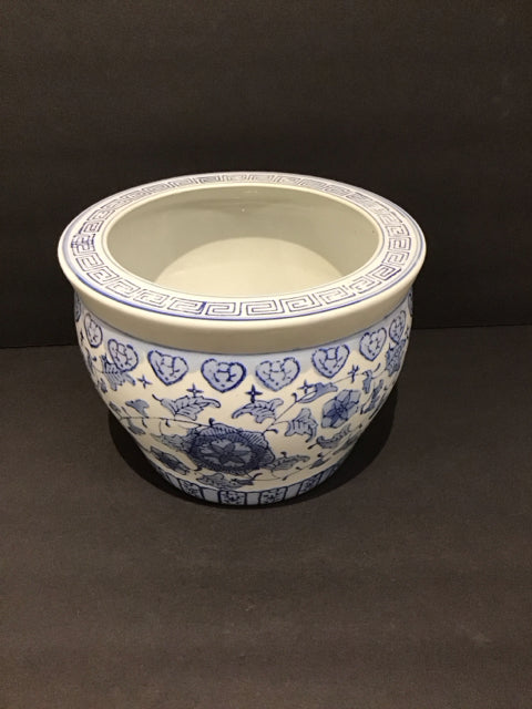7" Blue/White Painted Planter