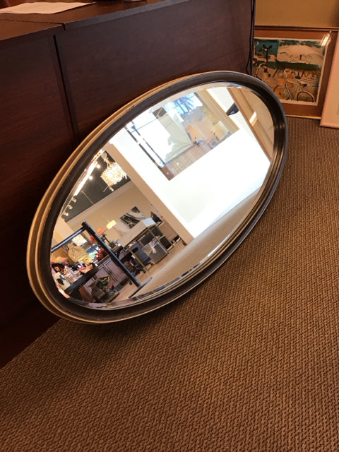 56"W Brown Wood Framed Oval Mirror