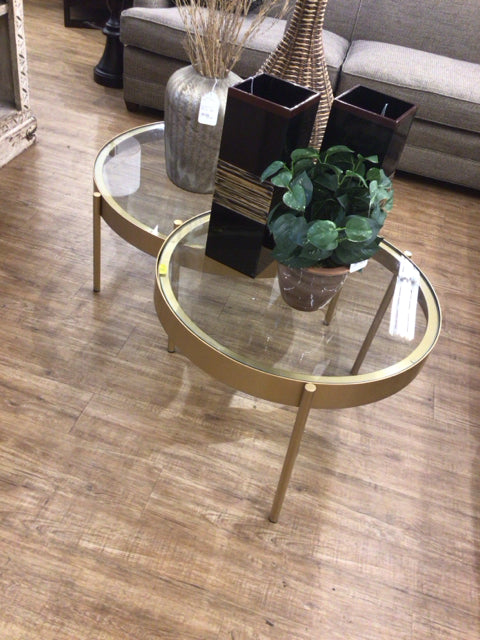 Round Gold Glass Top Double Coffee Table