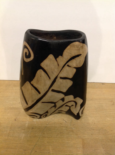 8" Black/Tan Ceramic Vase