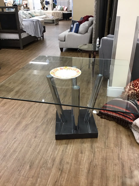 Square Glass/Chrome Base Dining Table