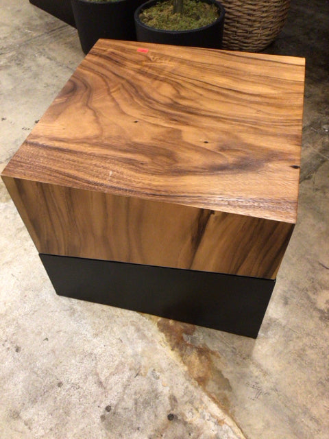 AS-IS 24" Square Wood & Metal End Table(Top Has Scratch)