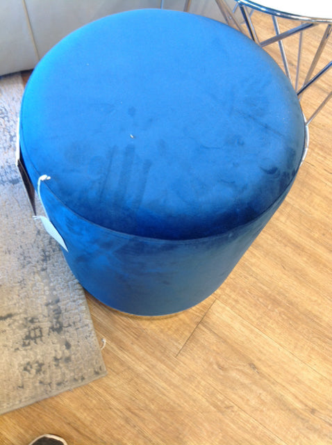 Tov Blue Velvet W/Gold Trim Ottoman