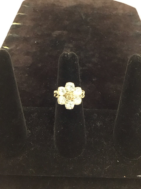 Gucci Style Gold Ring w/Crystals