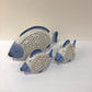 Set/3 Blue/White Ceramic Reticulated Fish