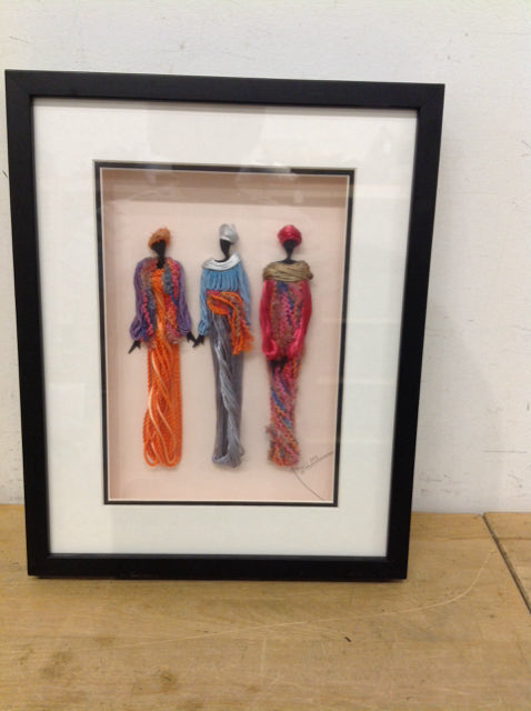 15.5x12 Shadow Box Framed Cloth African Women