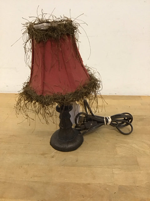 11" Desk Lamp w/Red Fringe Shade