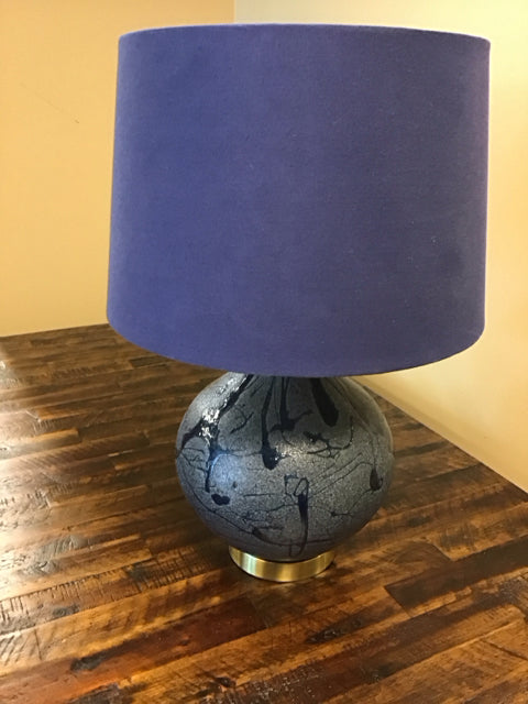 22" Glossy Blue/Matte Gray Splater Finish Table Lamp
