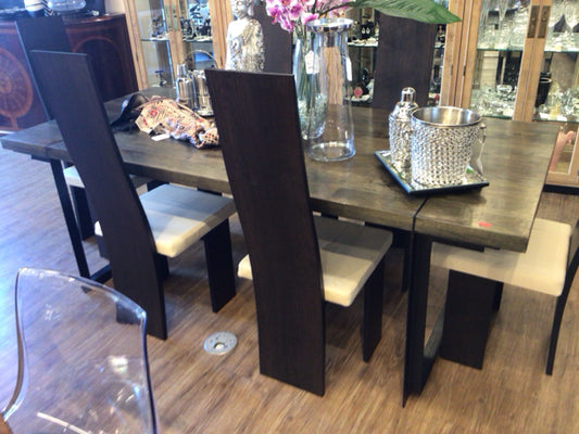 AS-IS Moes Home Furniture Wood & Metal Dining Table(Chips/Knicks)