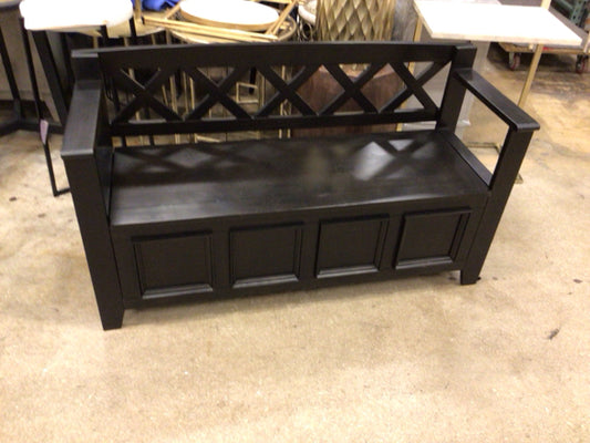 48" Amherst Black Solid Wood Transitional Entry Storage Bench