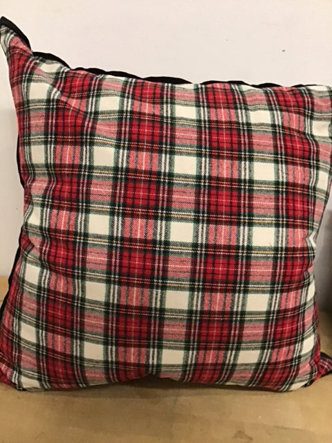 20" Red White Green Plaid Pillow