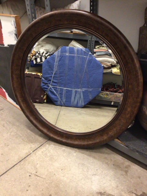 45 1/2" Bernhardt Furniture Round Beveled Leather Wrapped Round Mirror