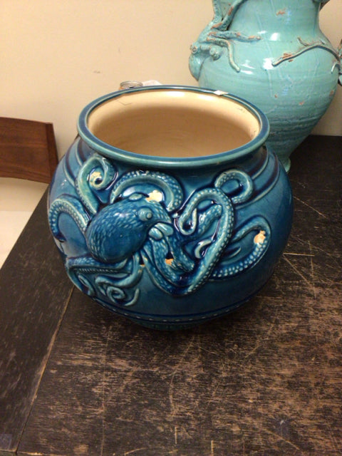 12 5/8" Blue Octopus Ceramic Planter