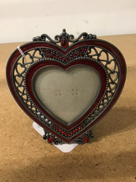 3"x3" Metal Enamel Heart W/Rhinstones Photo Frame