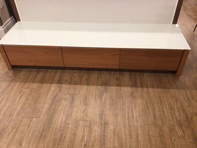 76" X 20" Calligaris Mag Walnut Frosted Glass Top Low Profile T.V Stand