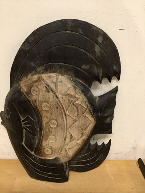 12"x10 Carved Wooden Fish Sculpture