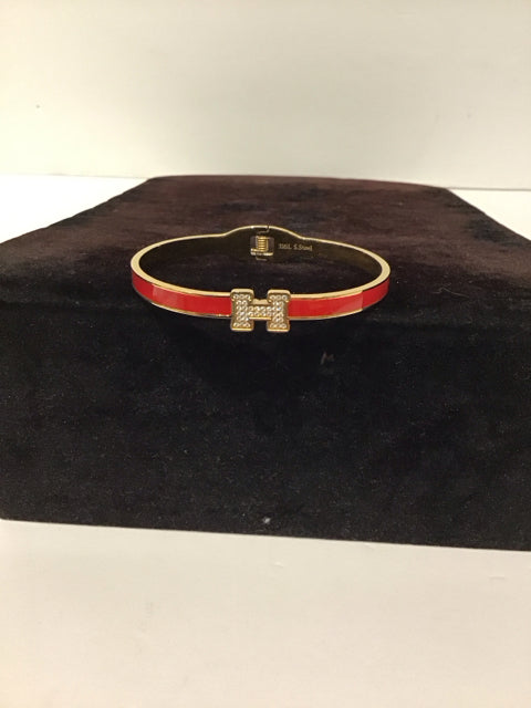 Hermes Style Red/Pave Cuff Bracelet