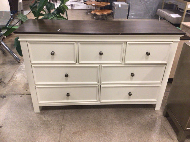 AS-IS Ashley Furniture Cream Two Tone Seven Drawer Dresser(Top Damage)