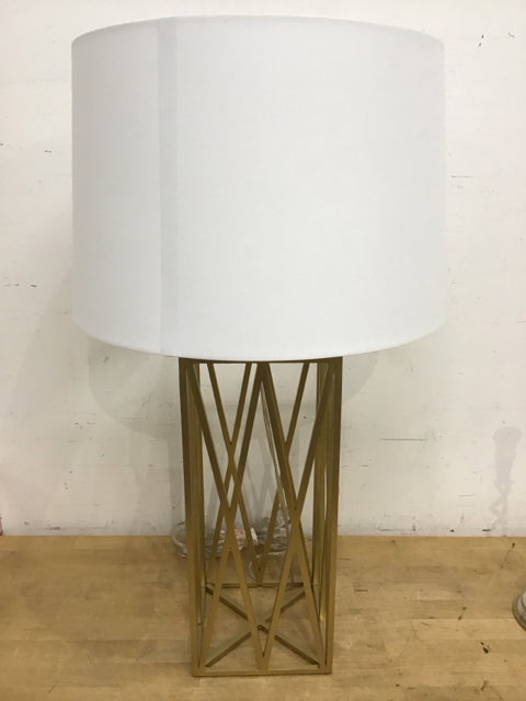 30" Ethan Allen Gold Geometric Grid Base Lamp