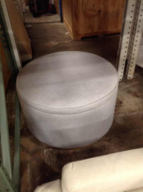 Round Grey Upholstered Swivel Ottoman