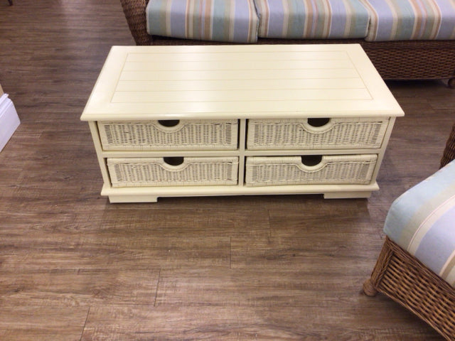 Wood Coffee Table W/Wicker Baskets