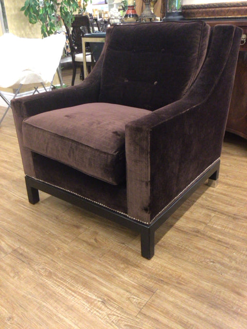 Brown Fabric Arm Chair W/Silver Nailheads
