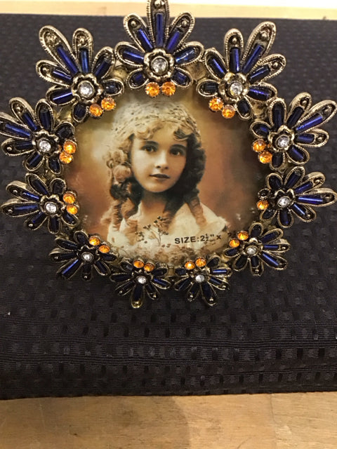 3"x3" Rhinestones Blue & Yellow Stones Photo Frame