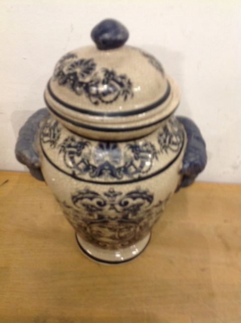 10" Blue Ceramic Crackle Urn