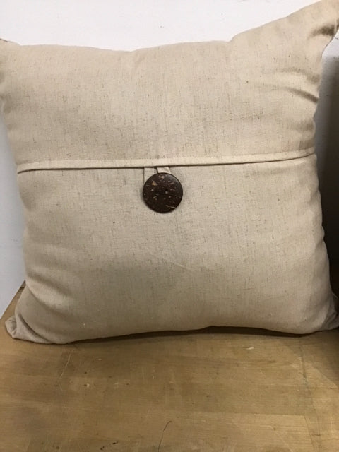 22" Beige W/Brown Button Pillow