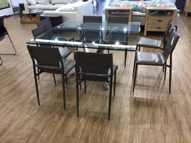 Set Of 8 Grey Vinyl & Metal Stackable Dining Chairs