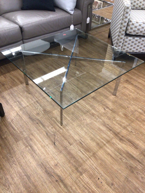 28" Square Glass & Chrome Coffee Table