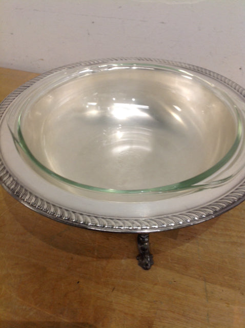 Silverplate- 13" Footed Bowl W Glass Insert
