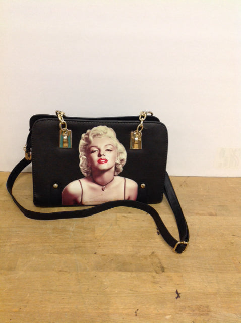 Faux Black Leather Purse w/Marilyn's Face