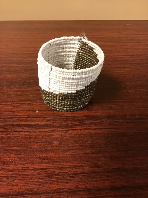 Bronze & White Beaded Cuff Bracelet