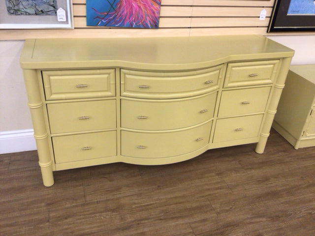 22" X 70" Yellow Painted Nine Drawer Wood Dresser